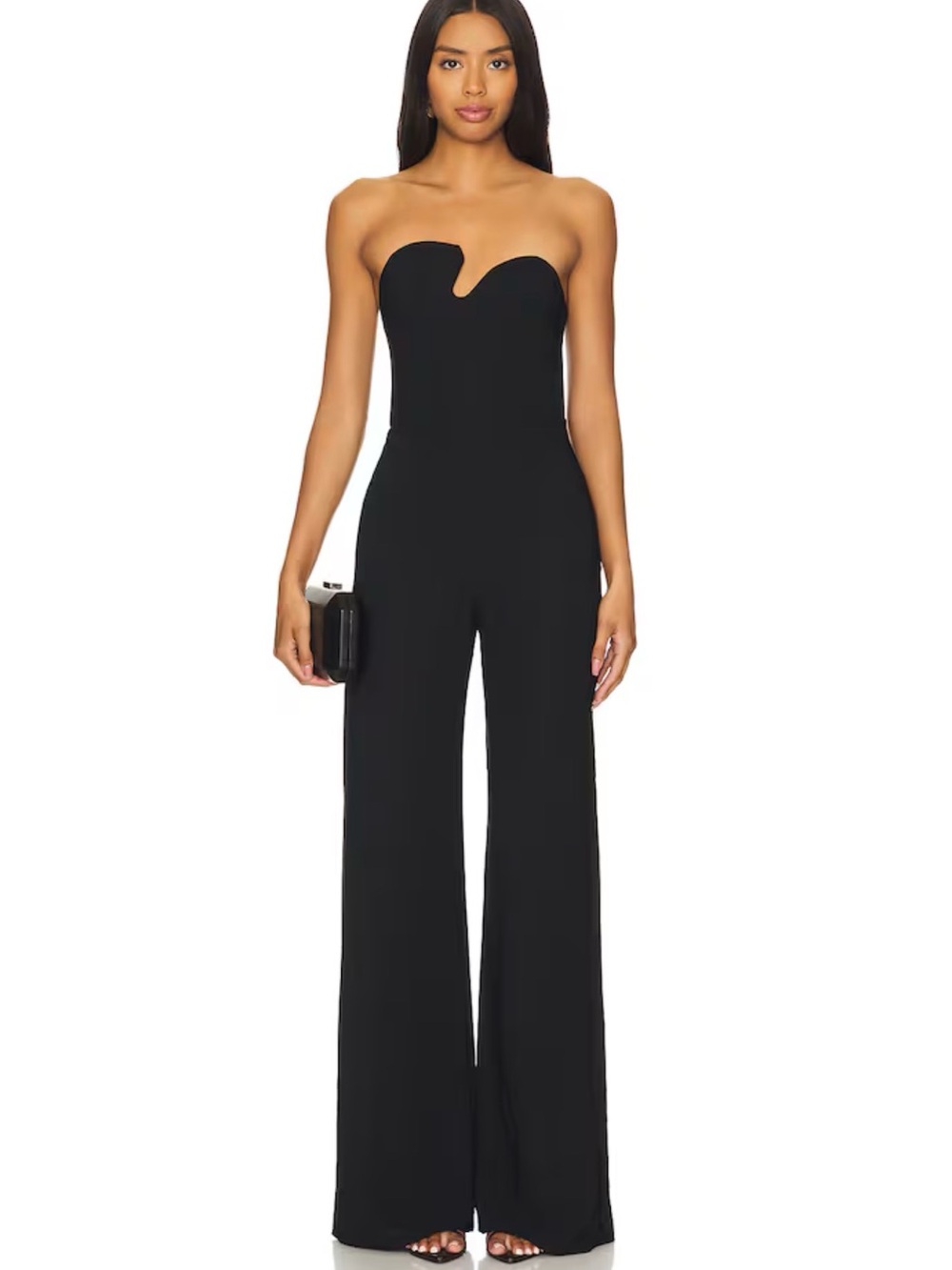 Amanda Uprichard Black Strapless Wide-Leg Jumpsuit